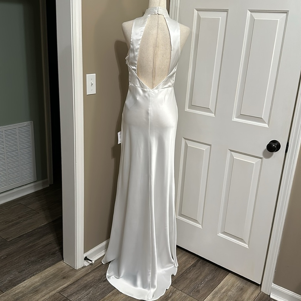 Lulus Gorgeous Vow White Satin Mock Neck Cowl Mermaid Maxi Dress - Picture 10 of 12